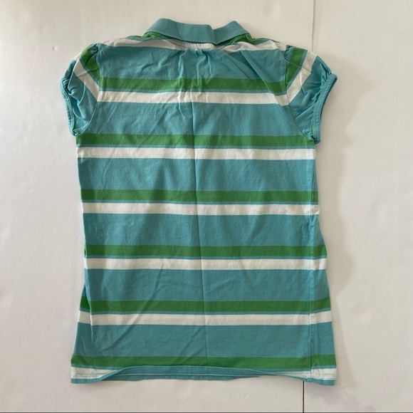 Old Navy Girls Blue Green White Stripe Polo Shirt XL - Picture 2 of 5